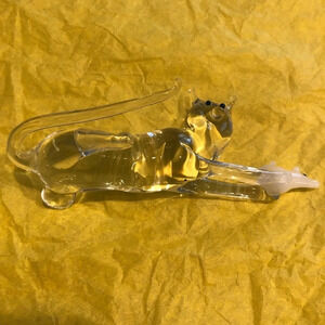 Vintage Art Glass Cat and Mouse Derpy Face Clear and White MCM